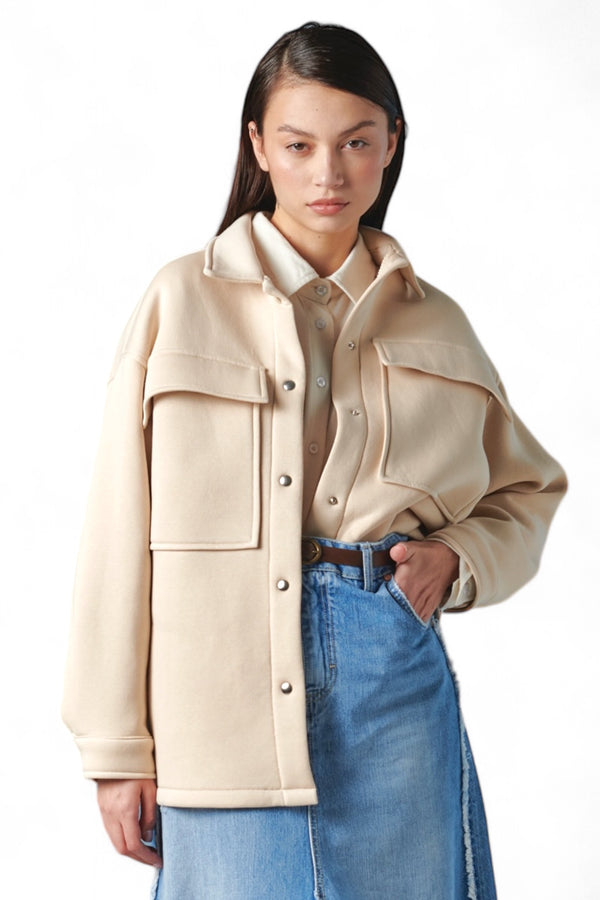 Beige polycotton fleece cargo jacket
