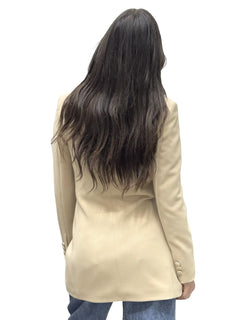 Giacca lunga a doppio petto beige in tessuto tecnico