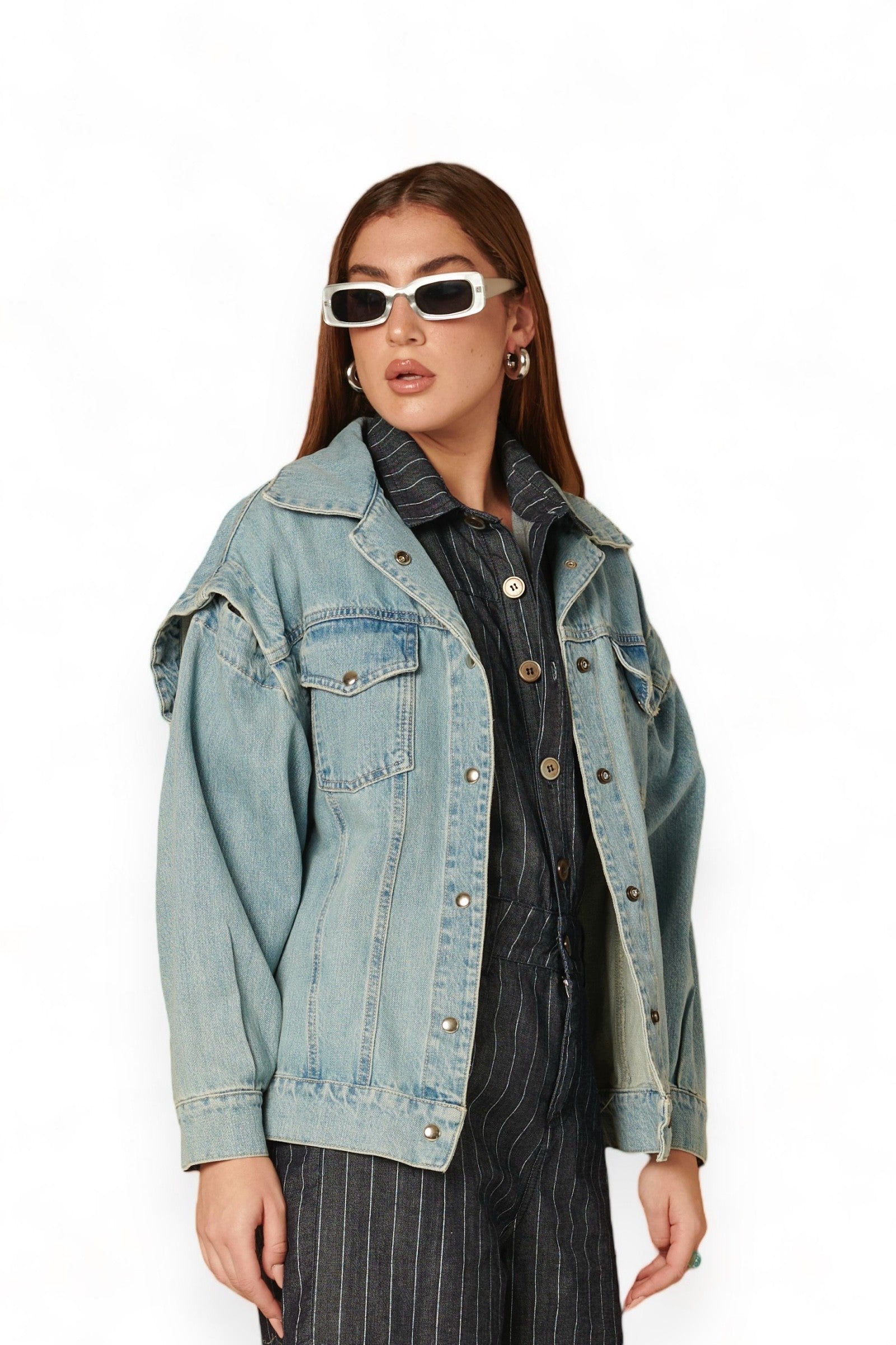 Giubbino denim oversize con maniche staccabili – GDD Fashion