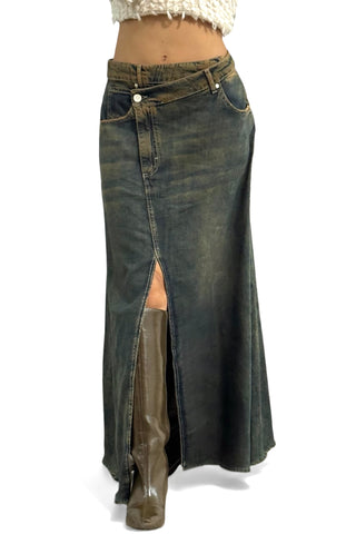 Gonna Fanyx denim dirty wash - abbottonatura asimmetrica vista frontale