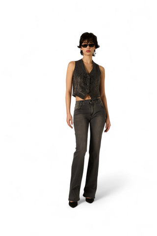 Gilet Jen in denim black con applicazione crocodile