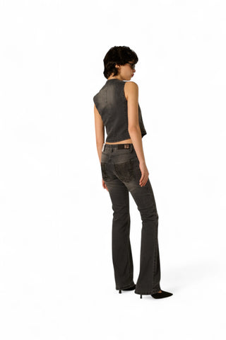 Gilet Jen in denim black con applicazione crocodile