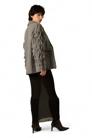 Giacca Jessa in denim grigio con maniche denim fur