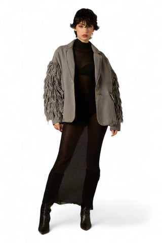 Giacca Jessa in denim grigio con maniche denim fur