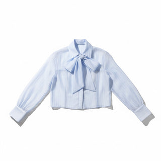 Camicia Maki con fiocco davanti in georgette misto tencel a righe