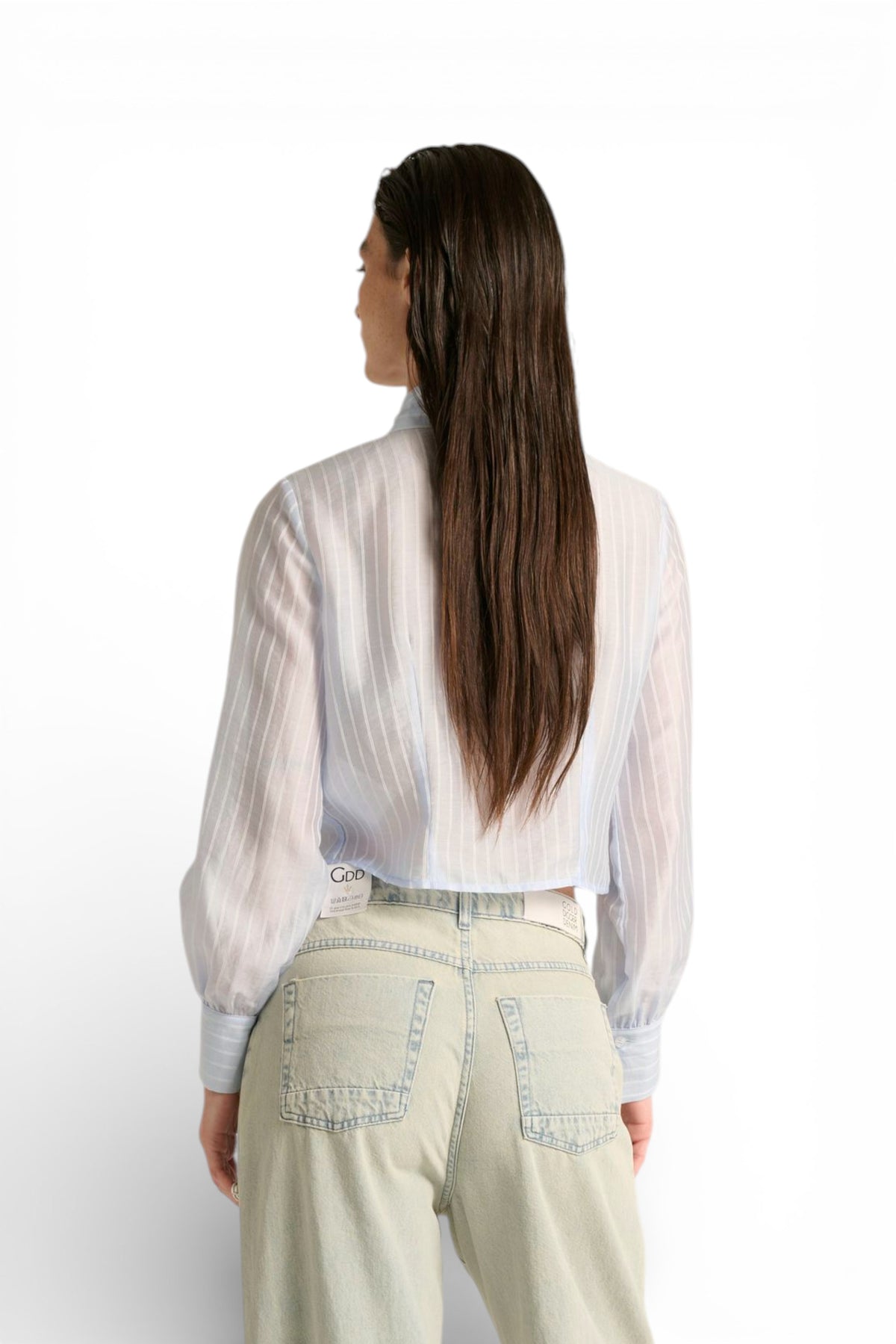 Camicia Maki con fiocco davanti in georgette misto tencel a righe