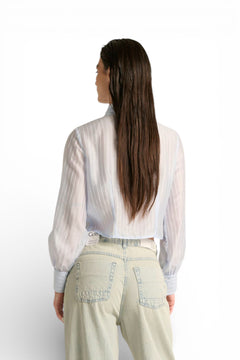 Camicia Maki con fiocco davanti in georgette misto tencel a righe