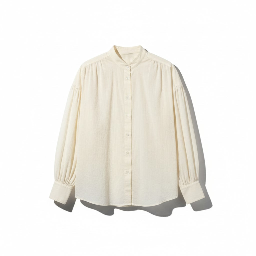 Camicia Yanira con collo coreano e maniche a sbuffo