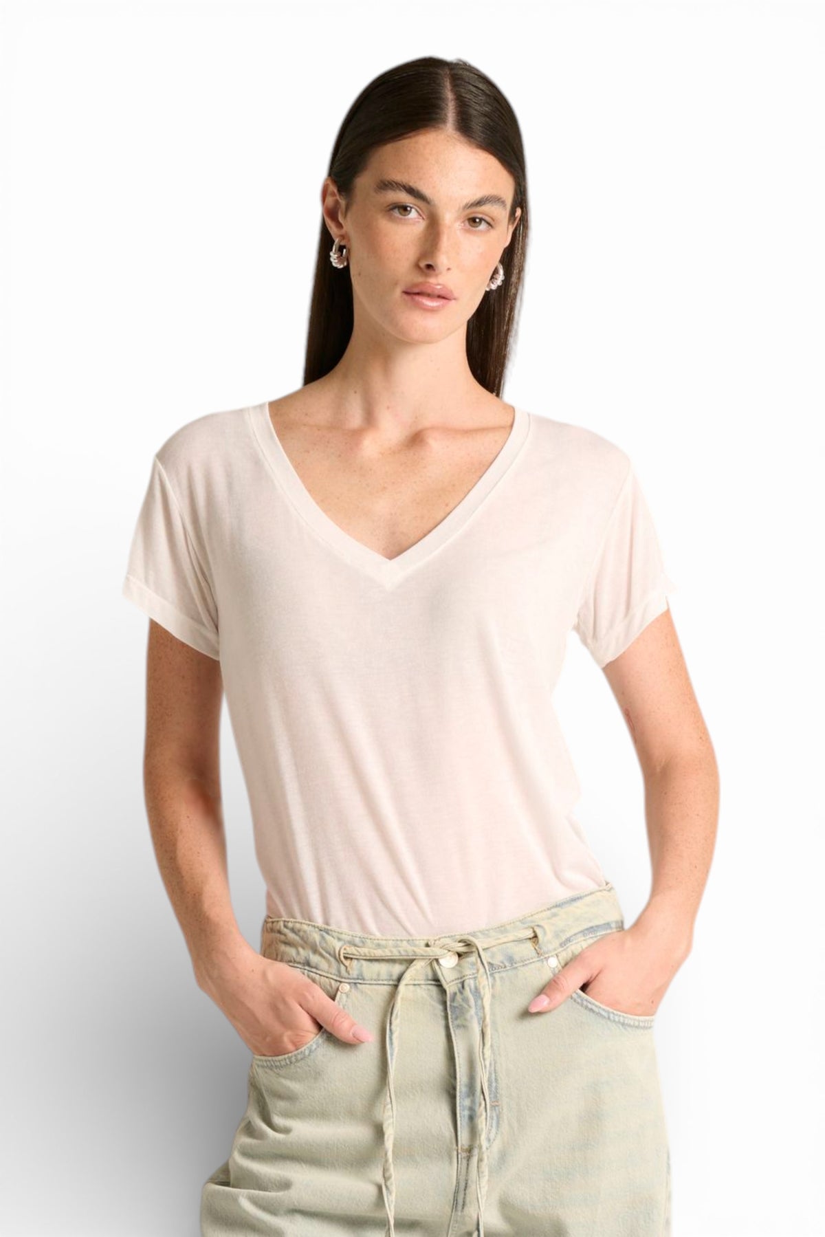Shirt Olga in misto seta con scollo a V