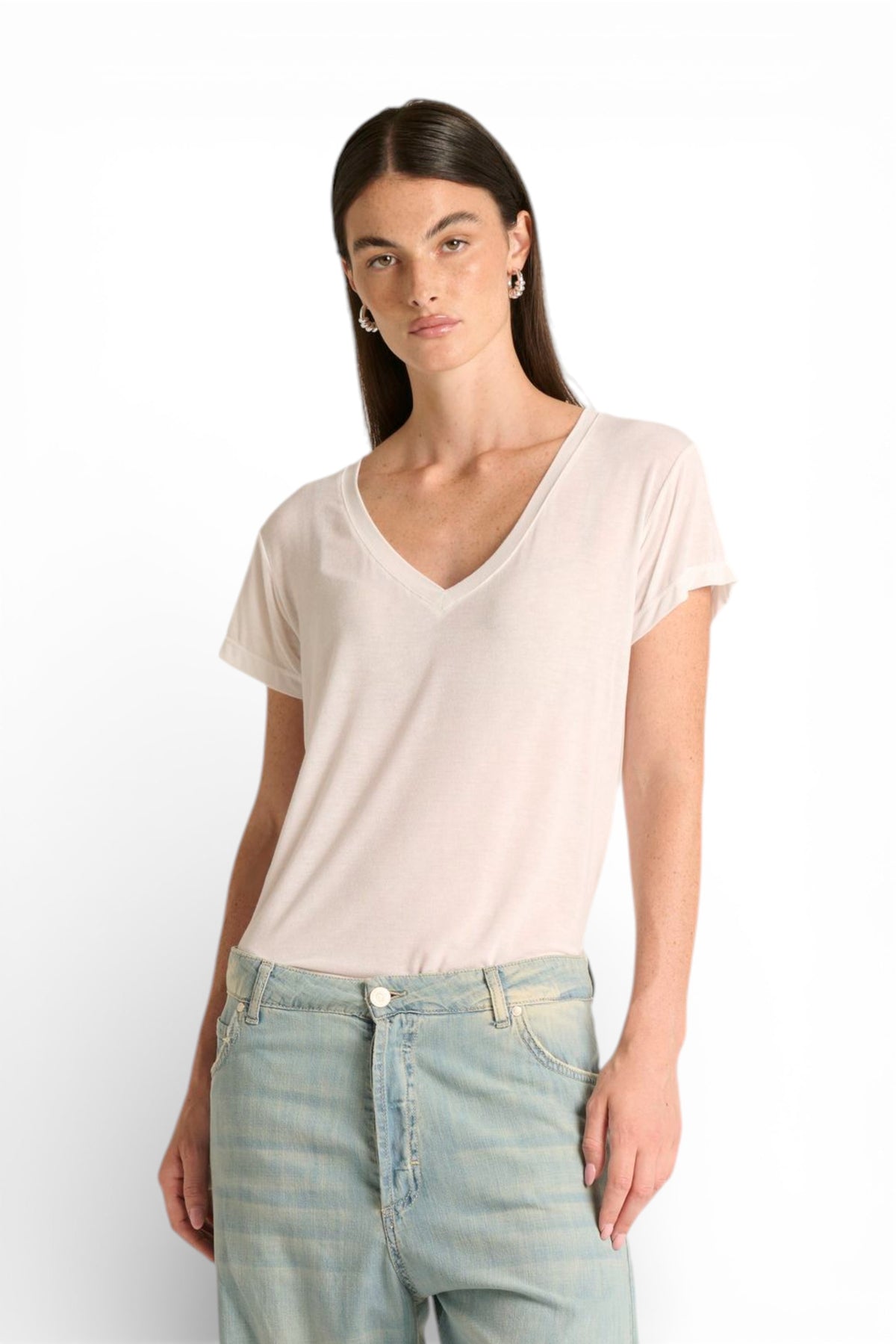 Shirt Olga in misto seta con scollo a V