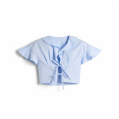 Camicia Roy crop con rouches e lacci sul davanti