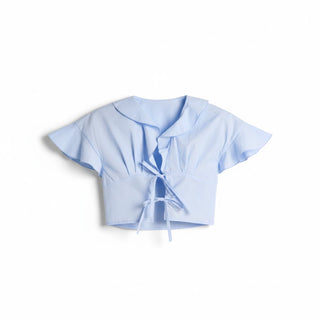 Camicia Roy crop con rouches e lacci sul davanti