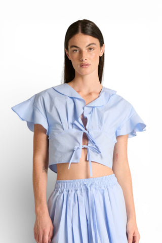 Camicia Roy crop con rouches e lacci sul davanti