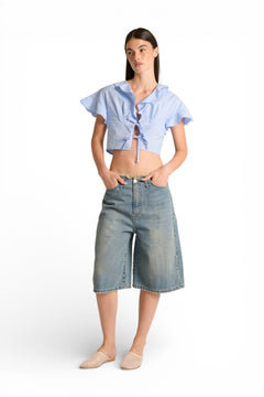 Camicia Roy crop con rouches e lacci sul davanti