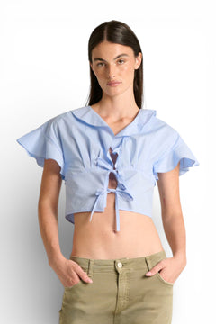 Camicia Roy crop con rouches e lacci sul davanti