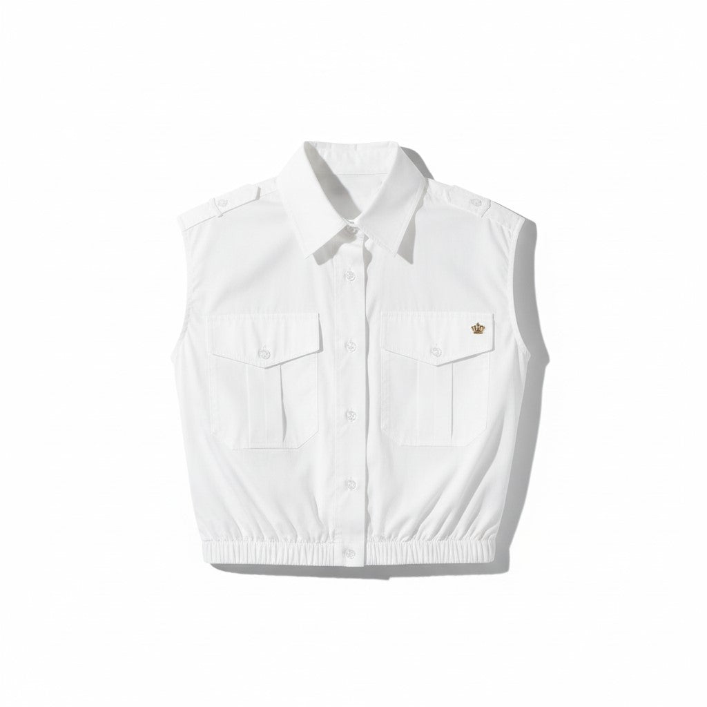 Camicia Ginny cropped a giro maniche con tasche e bandana