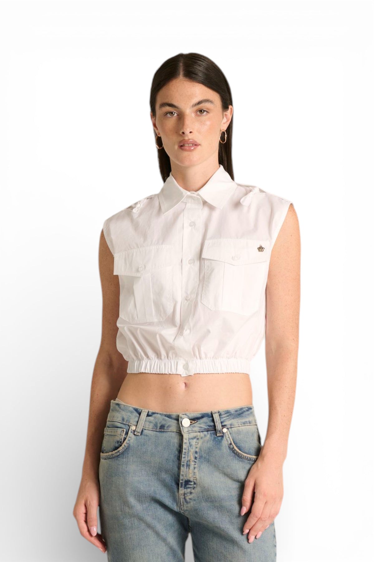 Camicia Ginny cropped a giro maniche con tasche e bandana