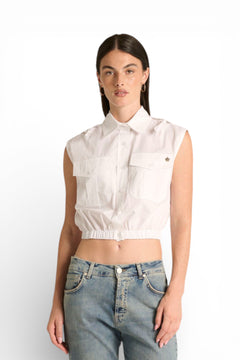 Camicia Ginny cropped a giro maniche con tasche e bandana