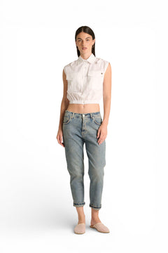 Camicia Ginny cropped a giro maniche con tasche e bandana