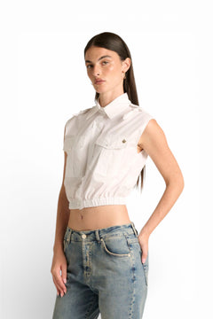 Camicia Ginny cropped a giro maniche con tasche e bandana