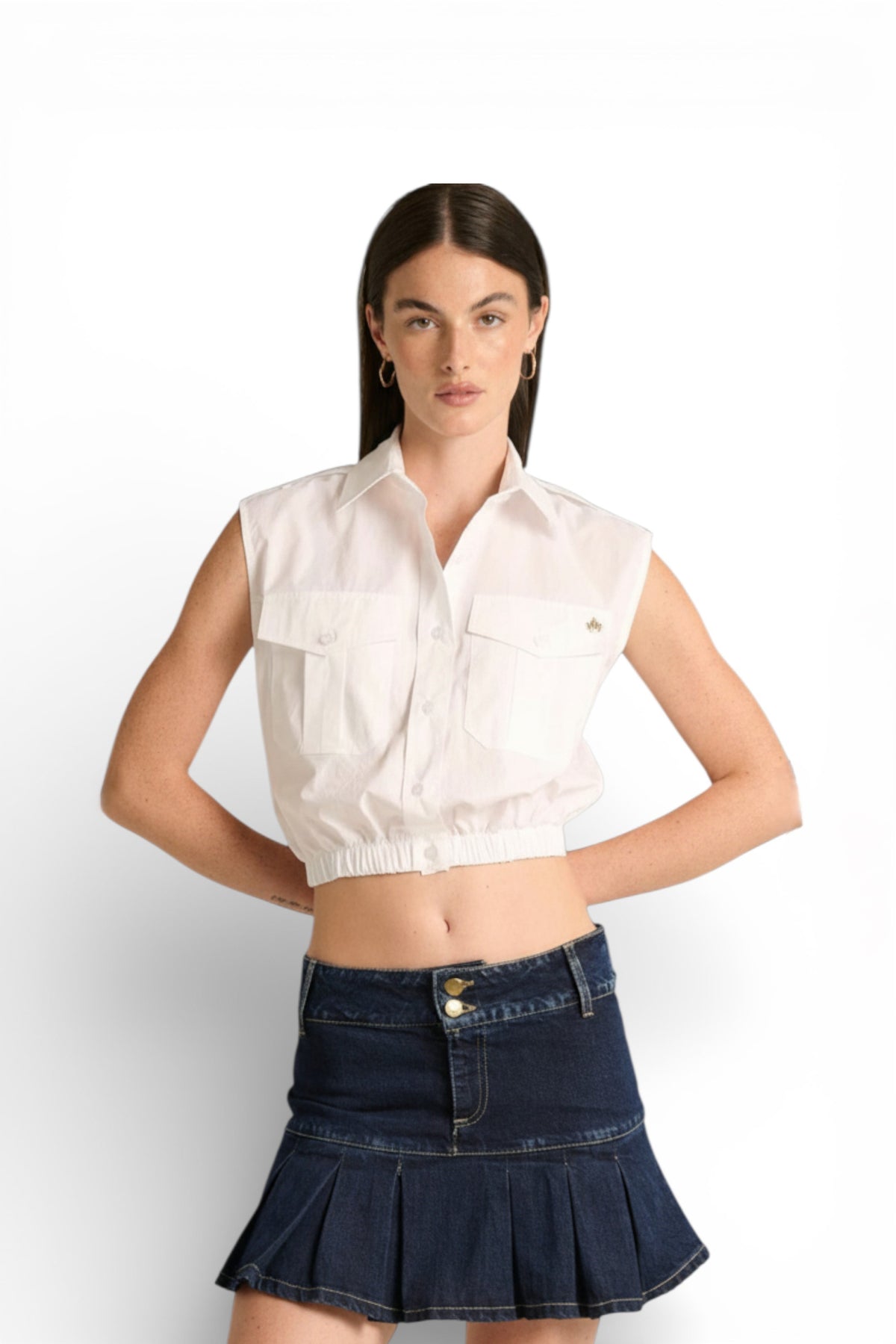 Camicia Ginny cropped a giro maniche con tasche e bandana