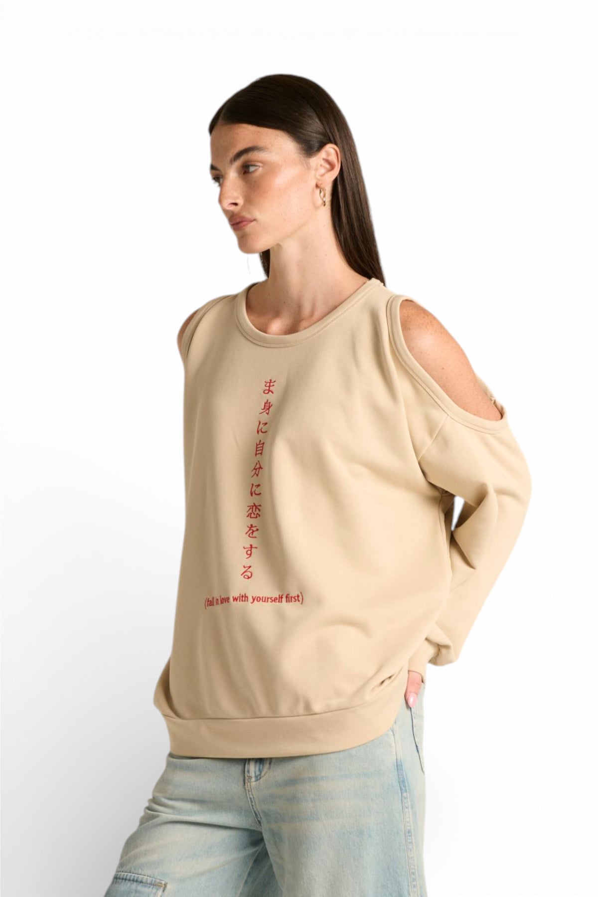 Felpa Aiko cutout spalle con ricamo japan