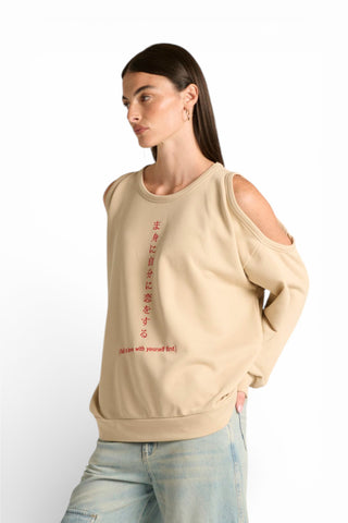 Felpa Aiko cutout spalle con ricamo japan