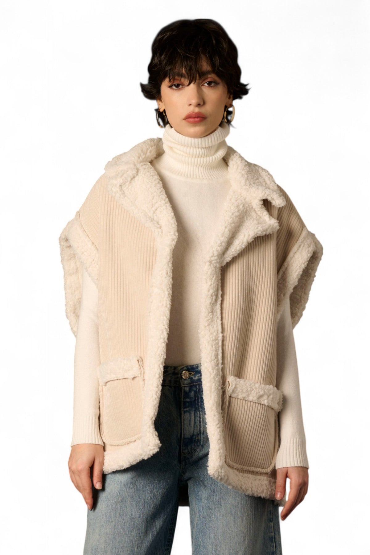 Gilet Kate in velluto con teddy in tono