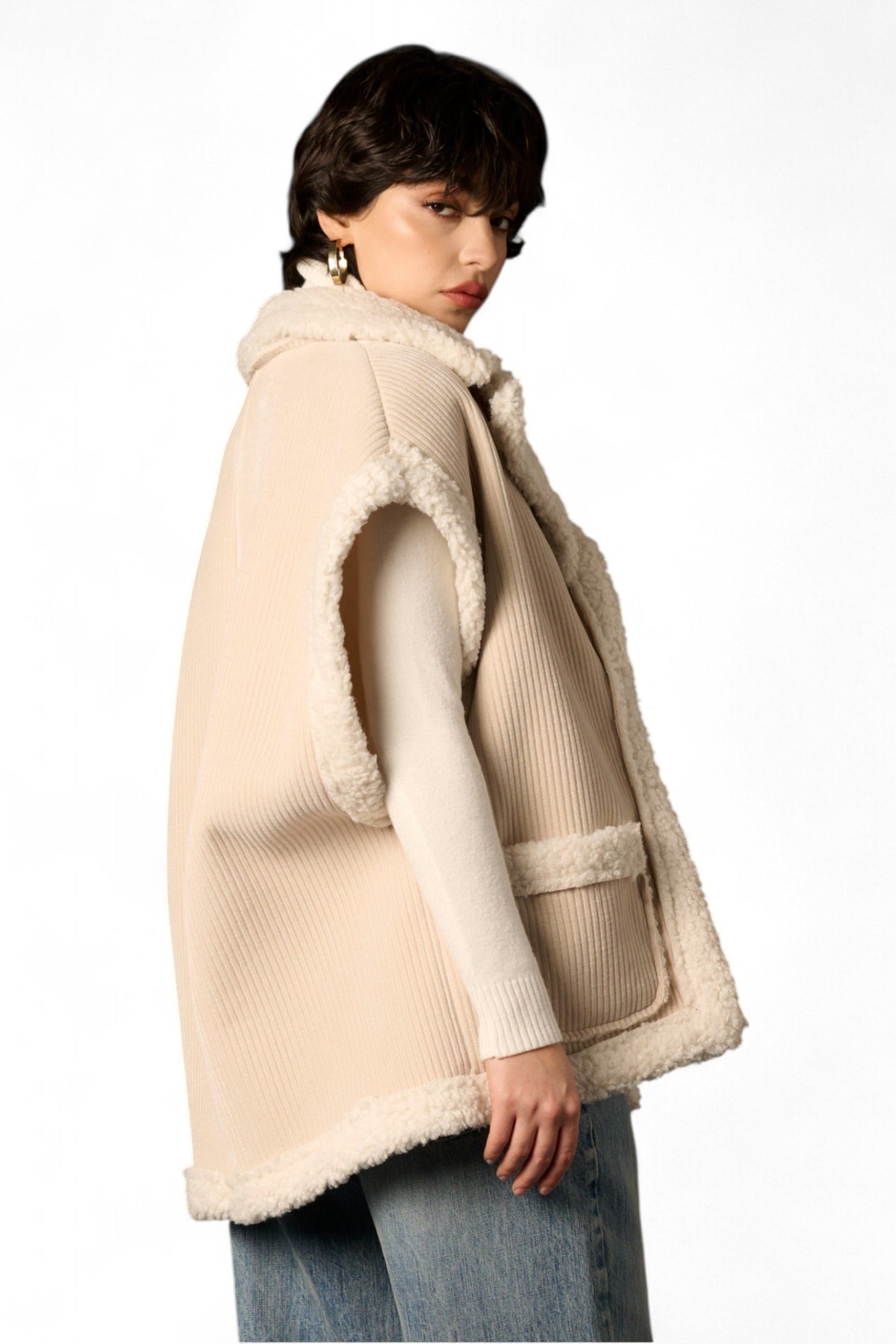 Gilet Kate in velluto con teddy in tono