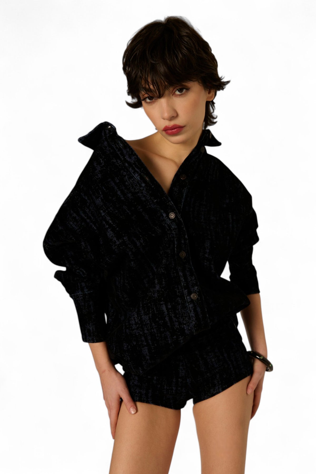Giacca camicia Lola oversize in denim floccato