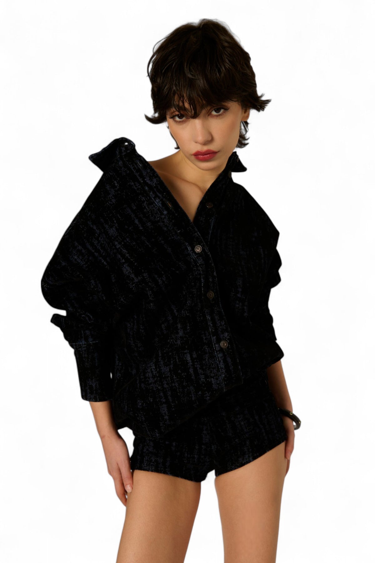 Giacca camicia Lola oversize in denim floccato