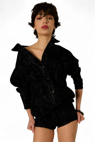 Giacca camicia Lola oversize in denim floccato