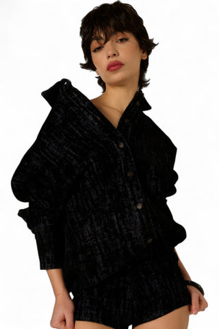 Giacca camicia Lola oversize in denim floccato