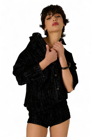 Giacca camicia Lola oversize in denim floccato