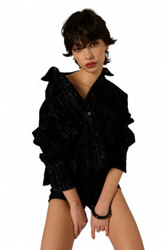 Giacca camicia Lola oversize in denim floccato