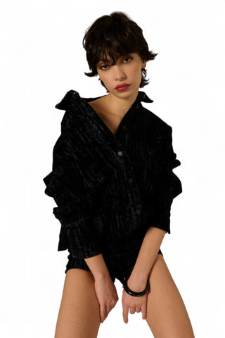 Giacca camicia Lola oversize in denim floccato