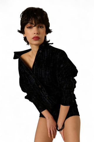 Giacca camicia Lola oversize in denim floccato