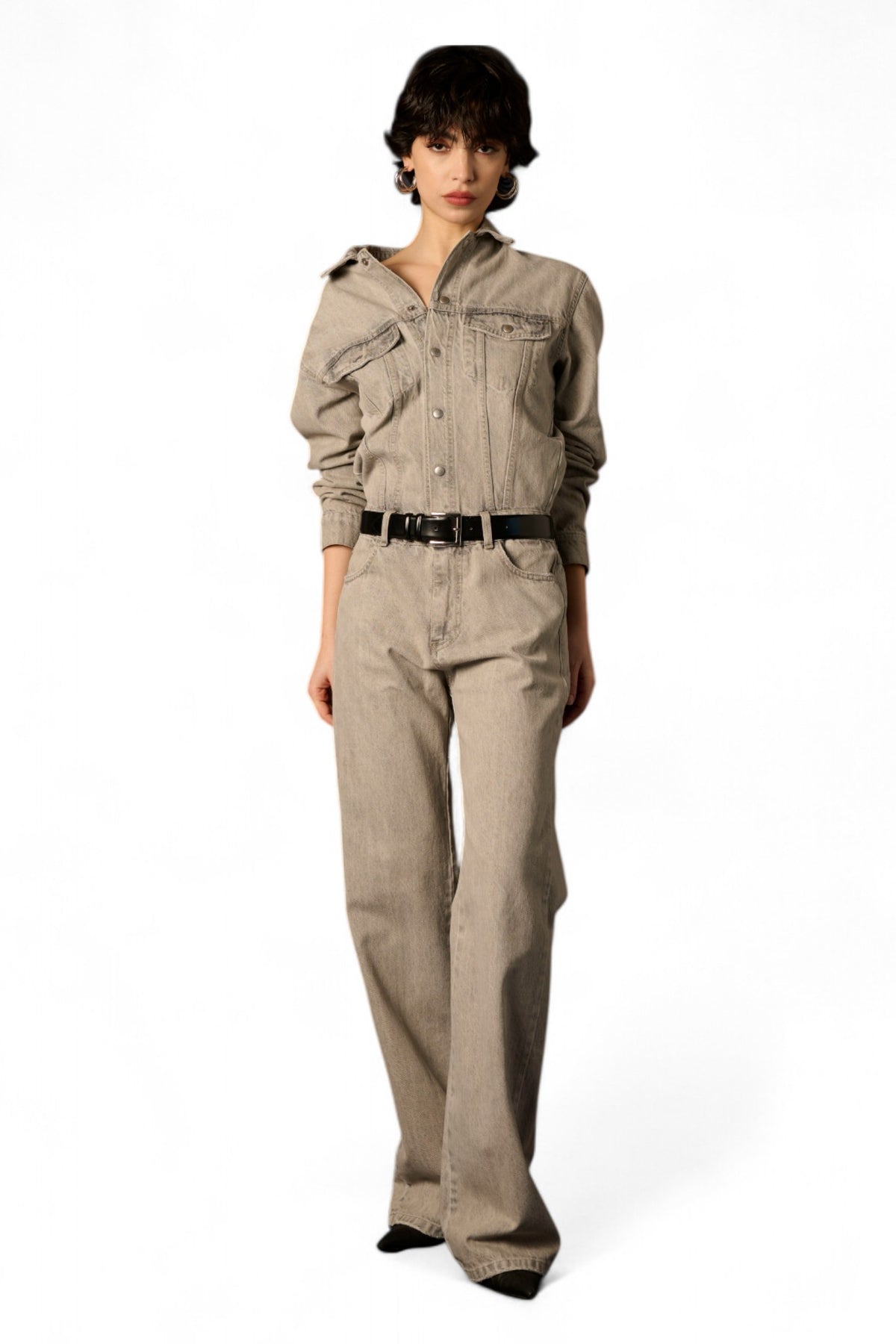 Jumpsuit Mary in denim fermo grigio