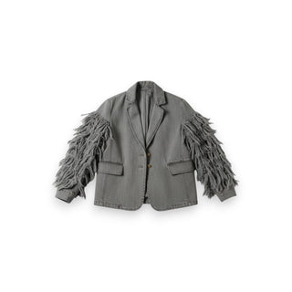 Giacca Jessa in denim grigio con maniche denim fur