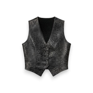 Gilet Jen in denim black con applicazione crocodile