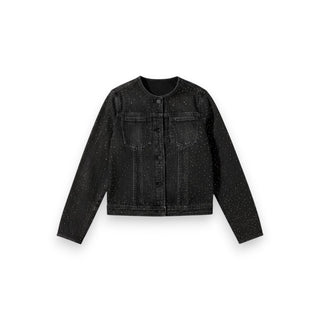 Giubbino Kaia in denim black con strass all over