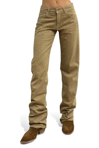 Pantaloni Bryana vita bassa taupe - modella taglia 26 altezza 165cm
