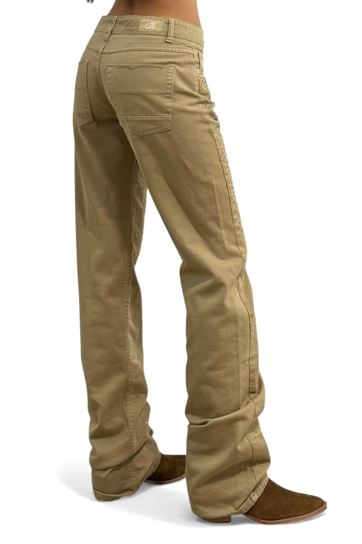 Pantaloni Bryana drill strass - vista laterale gamba stretta dritta
