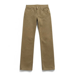 Pantaloni Bryana drill beige taupe - vista frontale con applicazione strass
