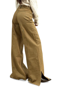 Pantaloni Betty straight denim - vista laterale gamba dritta con dettaglio spacchetto fondo
