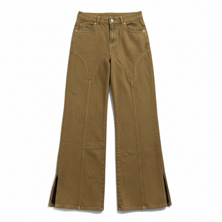 Pantaloni Betty straight denim tabacco - vista frontale con tagli strategici
