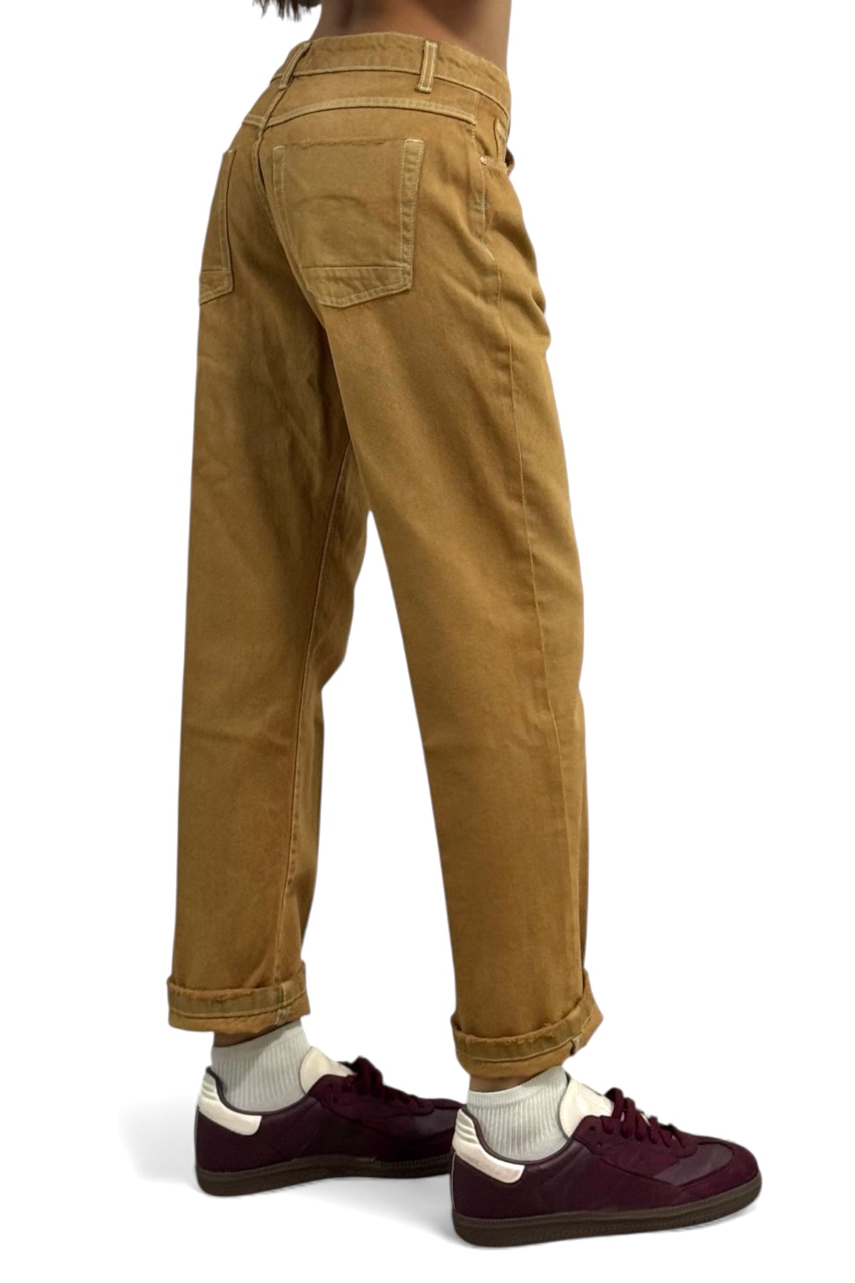 Pantaloni Blake denim tabacco - vista laterale vestibilità rilassata
