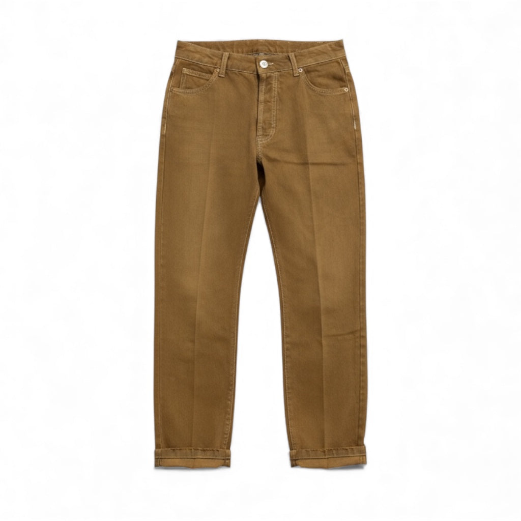 Pantaloni Blake relaxed - dettaglio tessuto fermo sovrattinto tabacco

