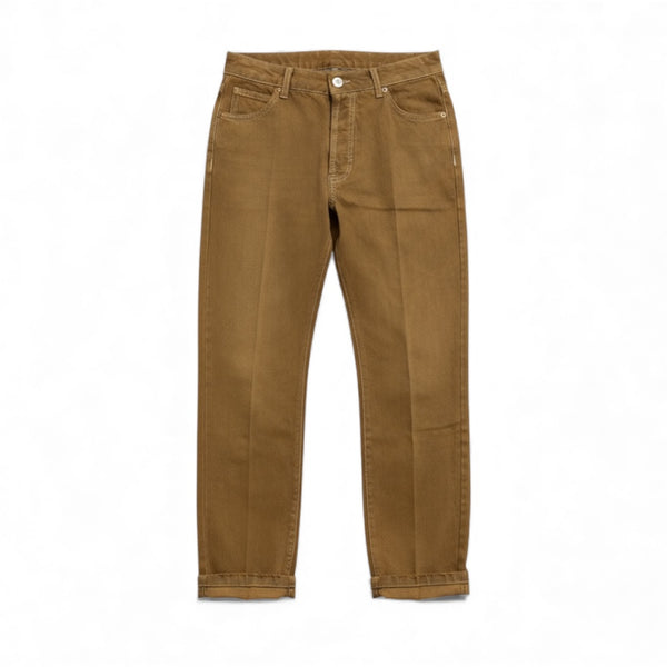 Pantaloni Blake relaxed - dettaglio tessuto fermo sovrattinto tabacco
