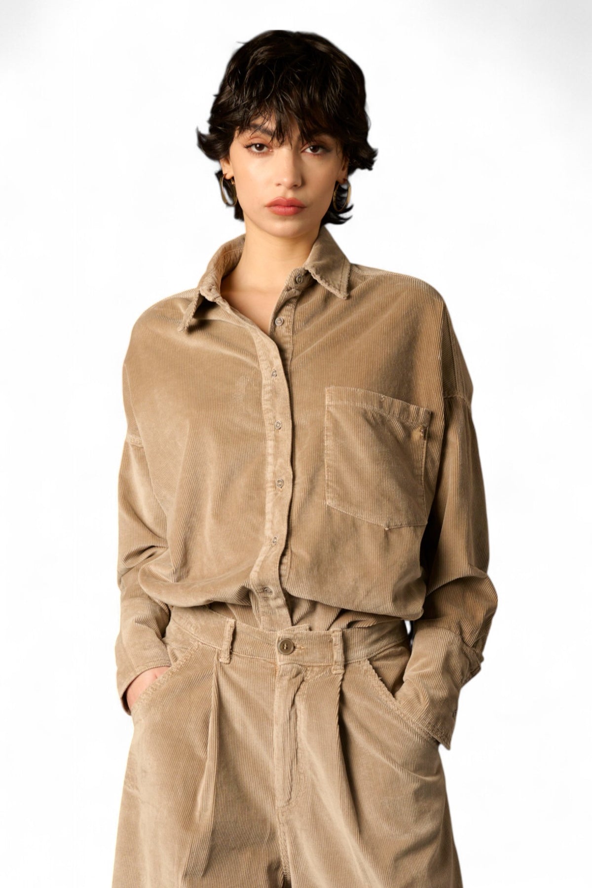 Peach velvet and modal blend shirt